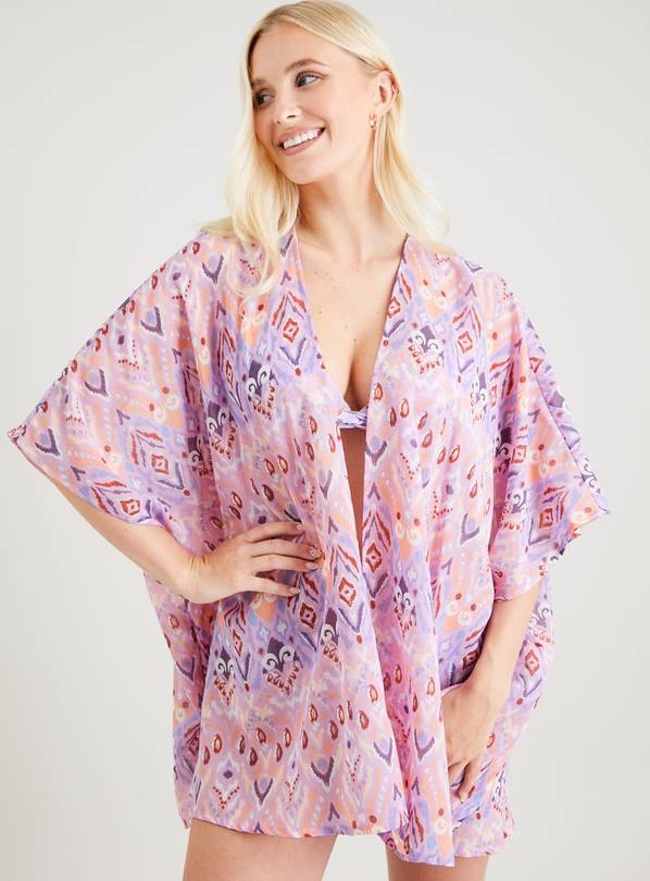 Lilac Aztec Print Kimono Cover Up L